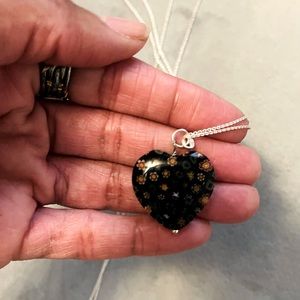 Sterling silver hand blown glass heart pendant necklace